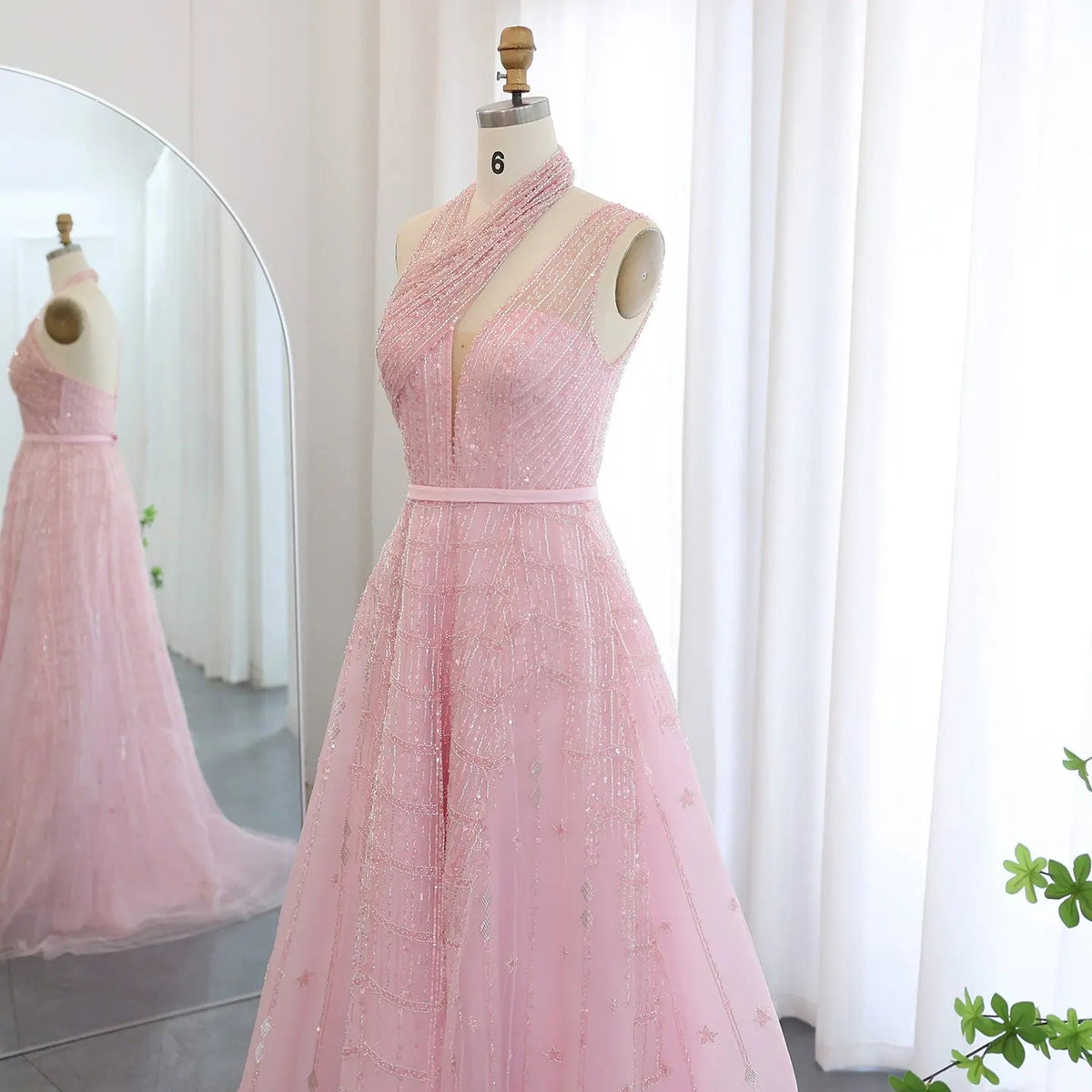 Luxury Beaded Lilac Halter One Shoulder Evening Dress SS329