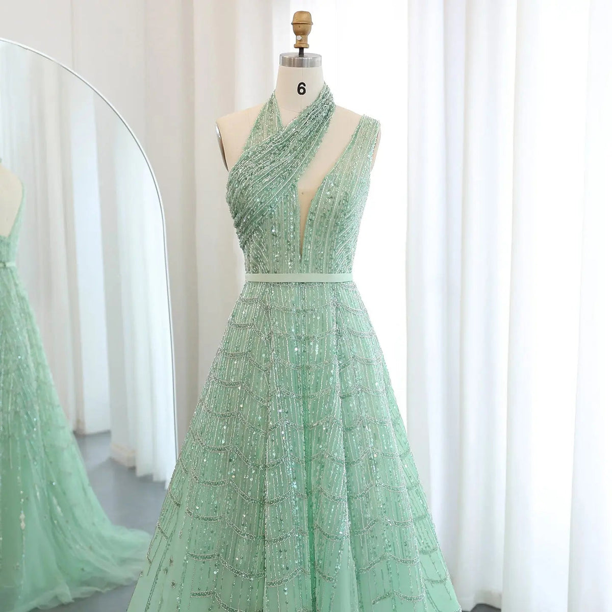 Luxury Beaded Lilac Halter One Shoulder Evening Dress SS329