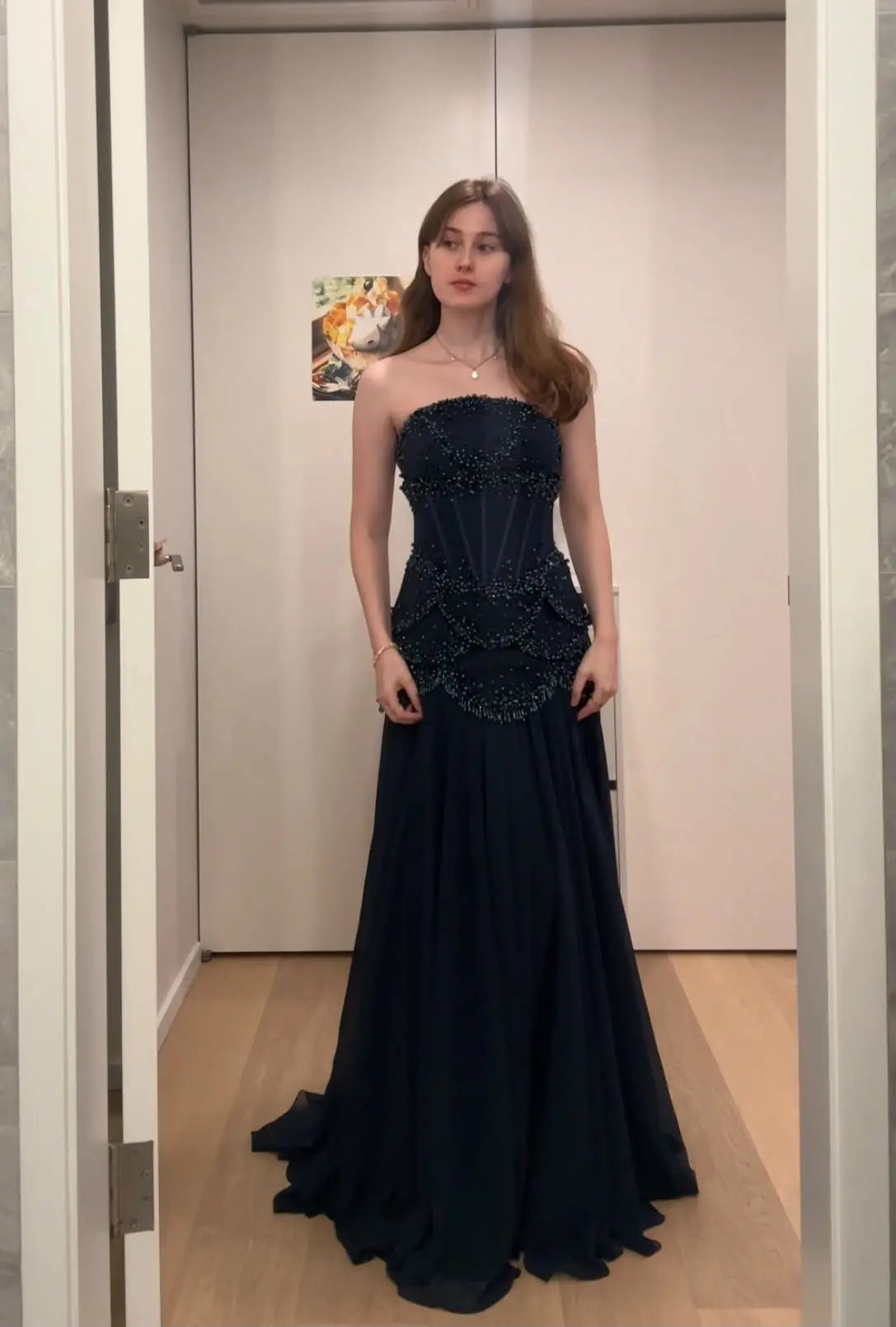 Luxury Pearls Tassel Blue and Yellow Evening Dress with Flowing Sleeves SS286
