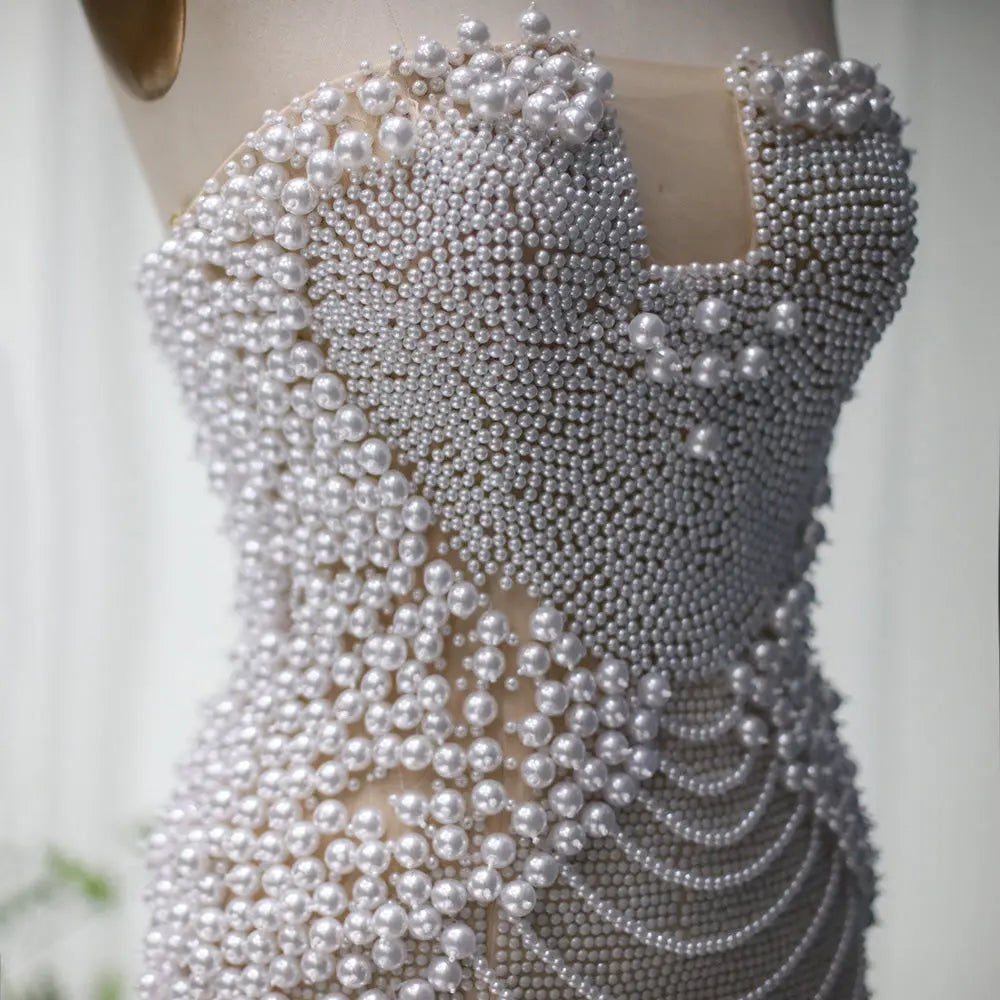 Luxury Pearls Tassels Strapless Cocktail Party Dress RM029