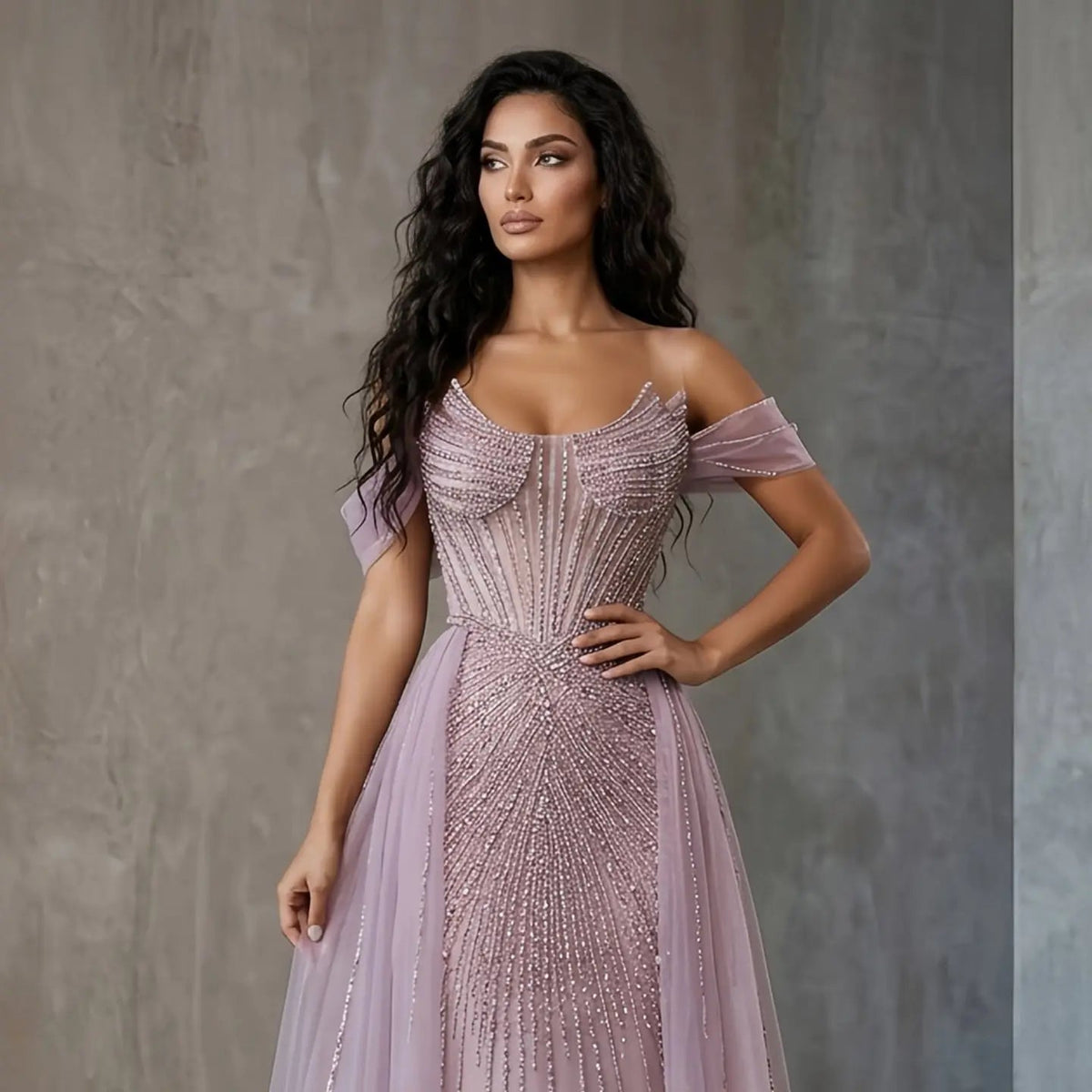 Glamorous Pink Off-the-Shoulder Beaded Crystal Corset Evening Dress SS120