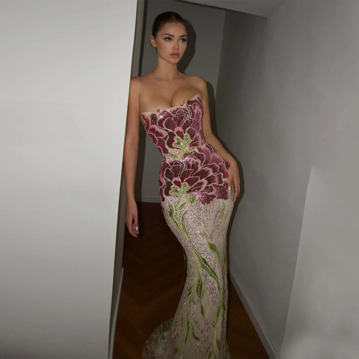 Luxury Purple Green Beaded sequin Cape Train Girls Formal Evening Dress SS511