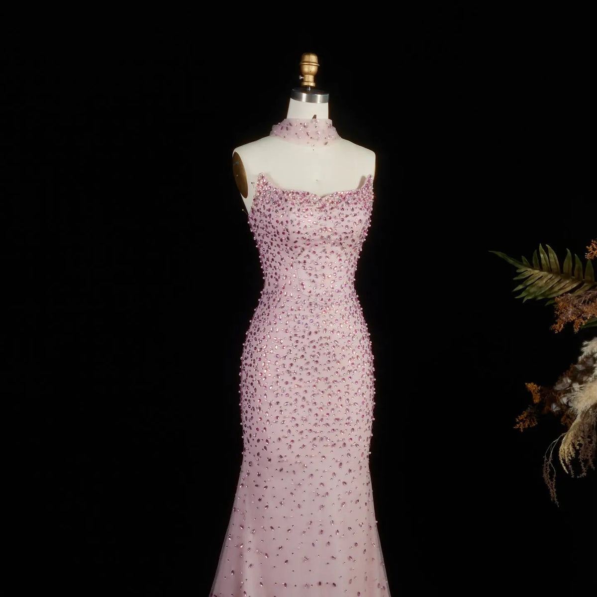 Glamorous Pink Strapless Crystal Evening Dress with Choker and Cape SS382
