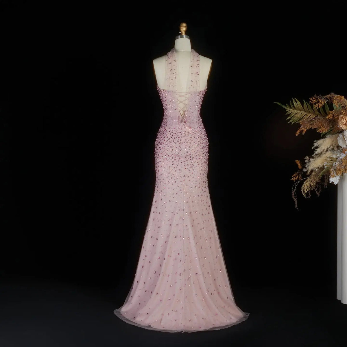 Glamorous Pink Strapless Crystal Evening Dress with Choker and Cape SS382