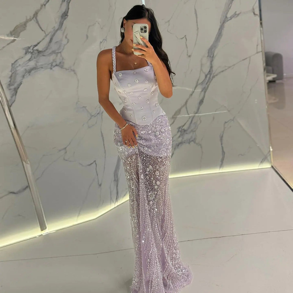 Chic Lilac Two Pieces Evening Dress with Spaghetti Straps SS697
