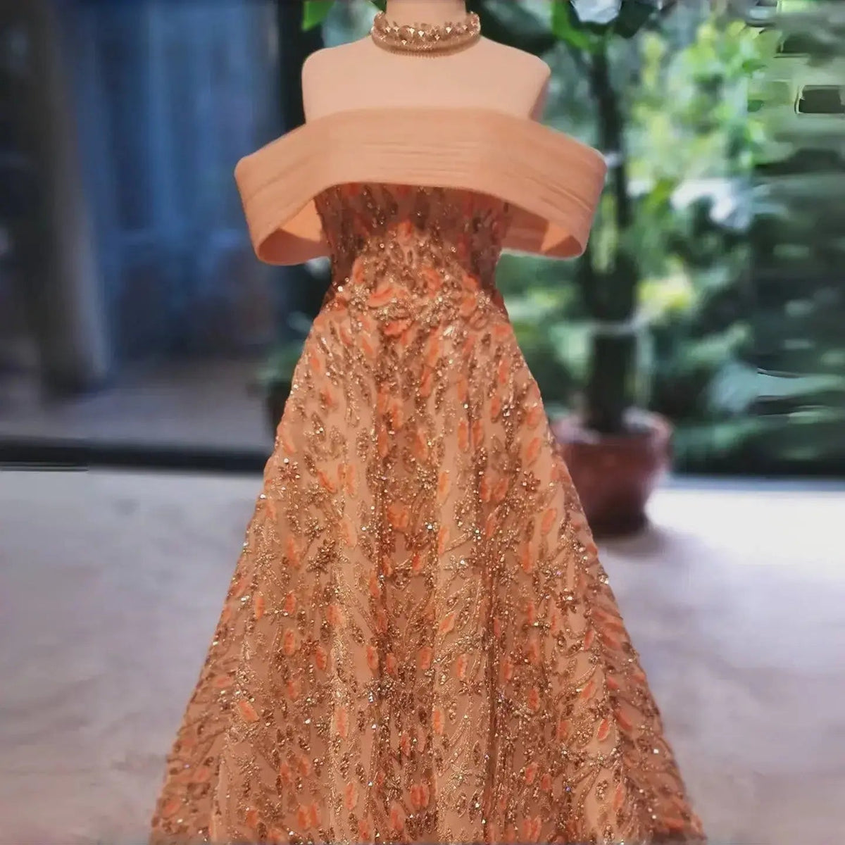 Luxury Orange Sequin Beaded Embroidered Evening Dress SS542