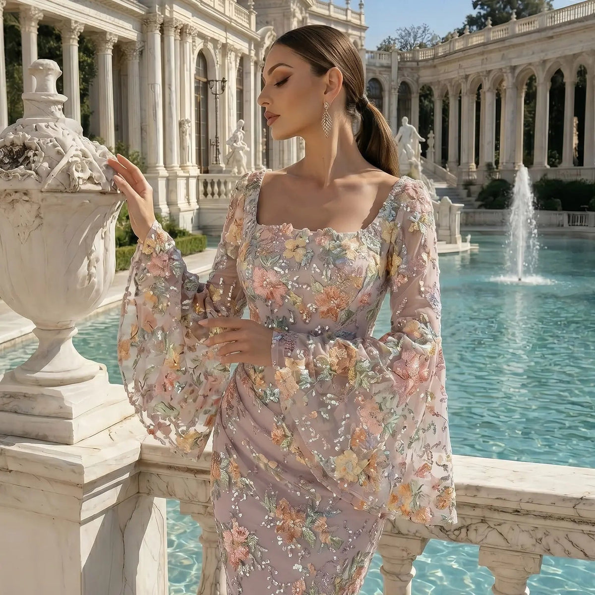 Elegant Rose Pink Mermaid Evening Dress with Draped Neckline SS465