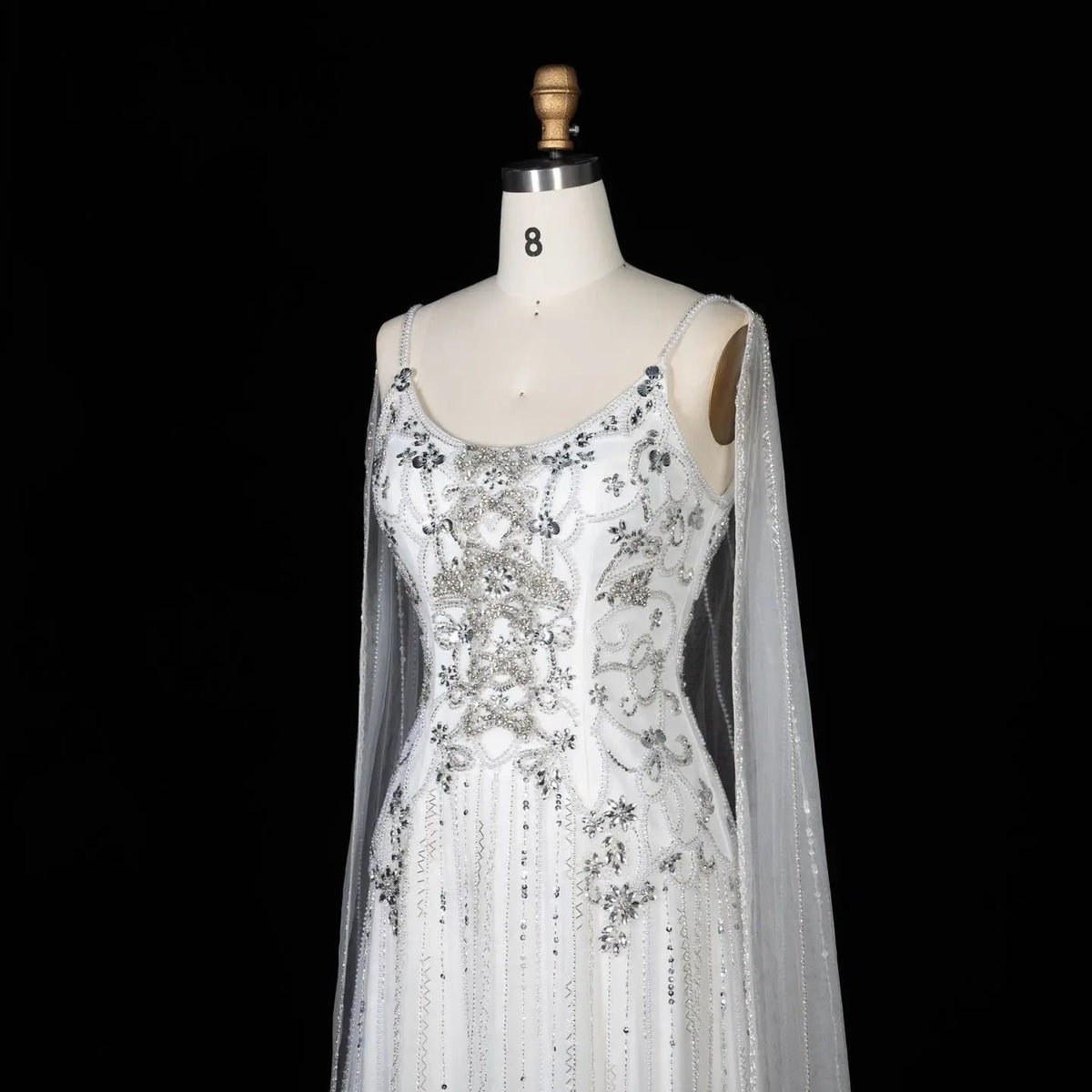 Luxury Champagne Beaded Glitter Sheer Cape Sleeve Mermaid Evening Dress SS538