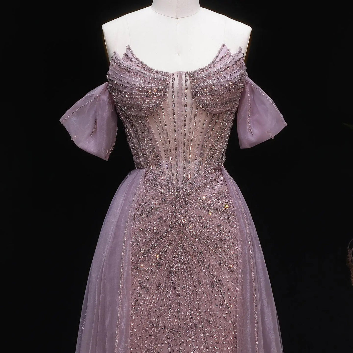 Glamorous Pink Off-the-Shoulder Beaded Crystal Corset Evening Dress SS120