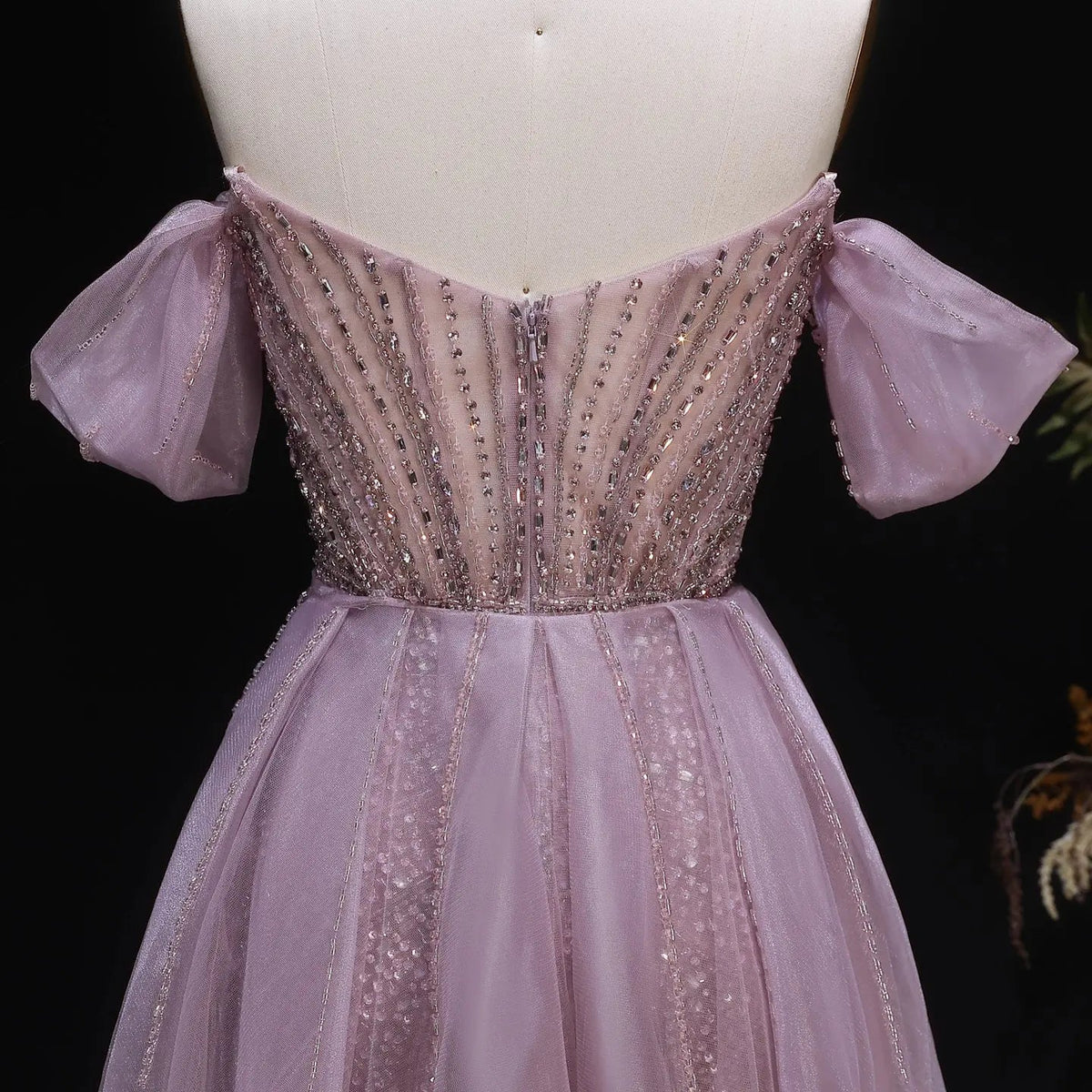 Glamorous Pink Off-the-Shoulder Beaded Crystal Corset Evening Dress SS120