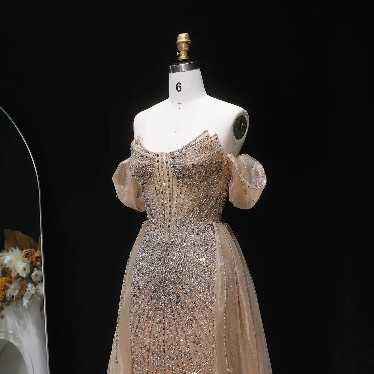 Glamorous Pink Off-the-Shoulder Beaded Crystal Corset Evening Dress SS120