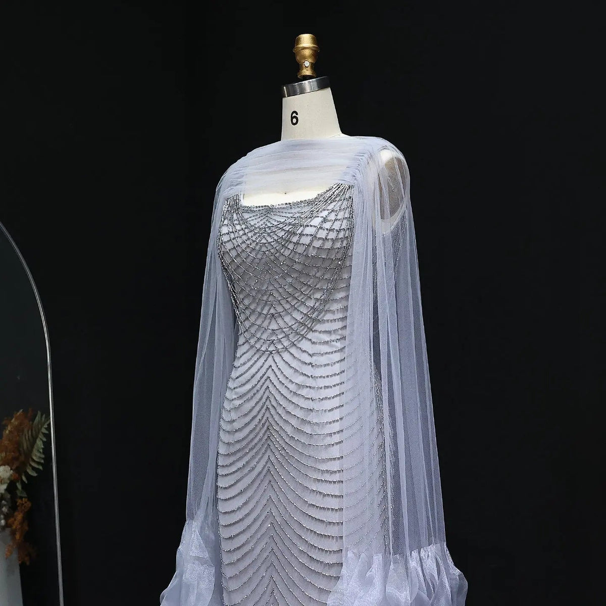 Luxury Beading Purple Evening Dress with Cape Sleeves SS280