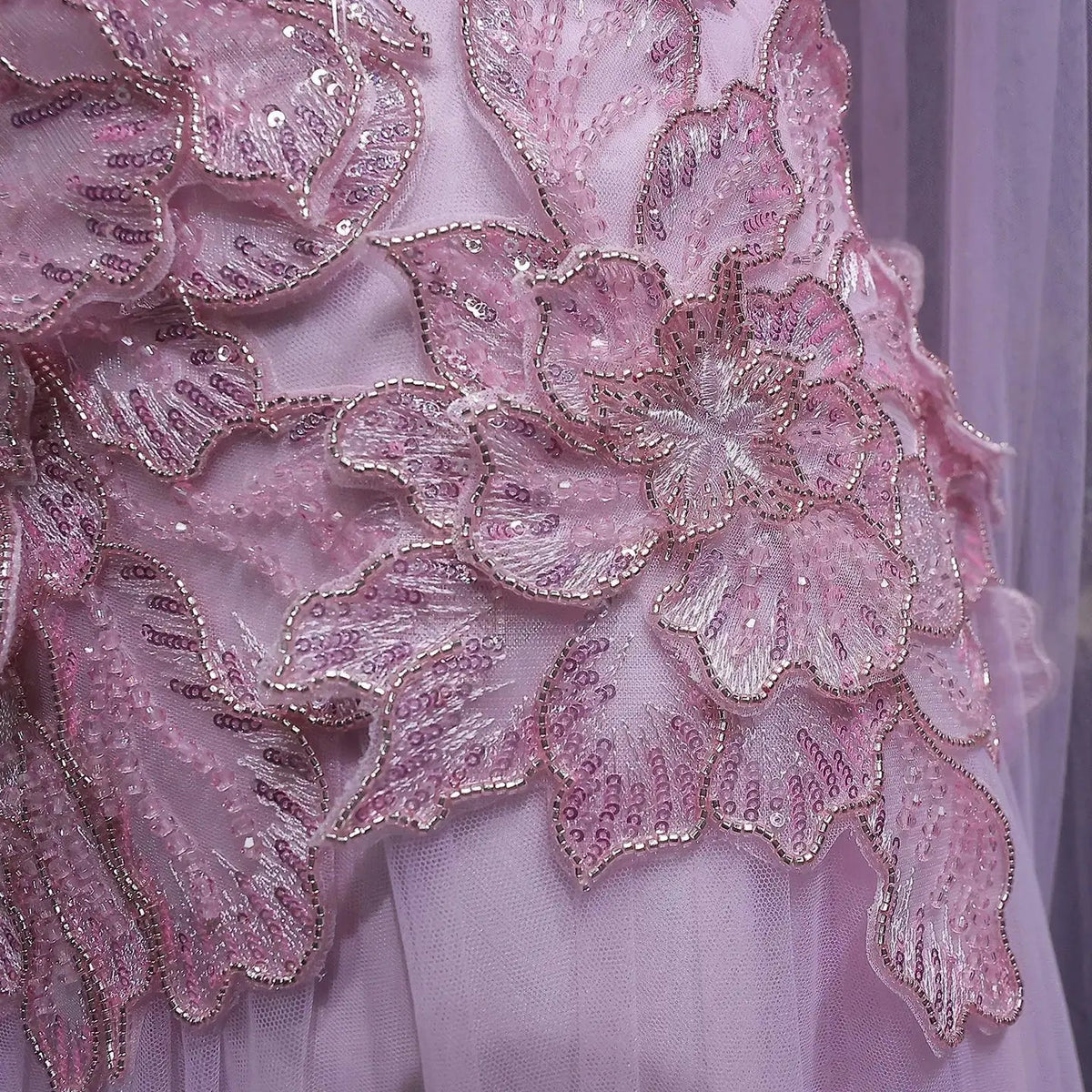 Luxury Pink 3D Floral Strapless Tulle Cape Evening Dress with Scarf SS239