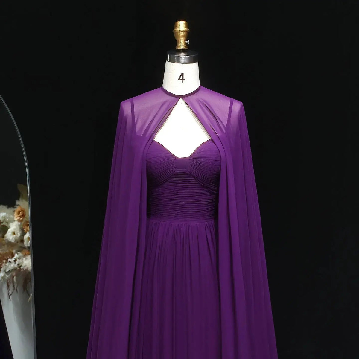 Elegant Purple Chiffon Evening Dress with Cape SF002