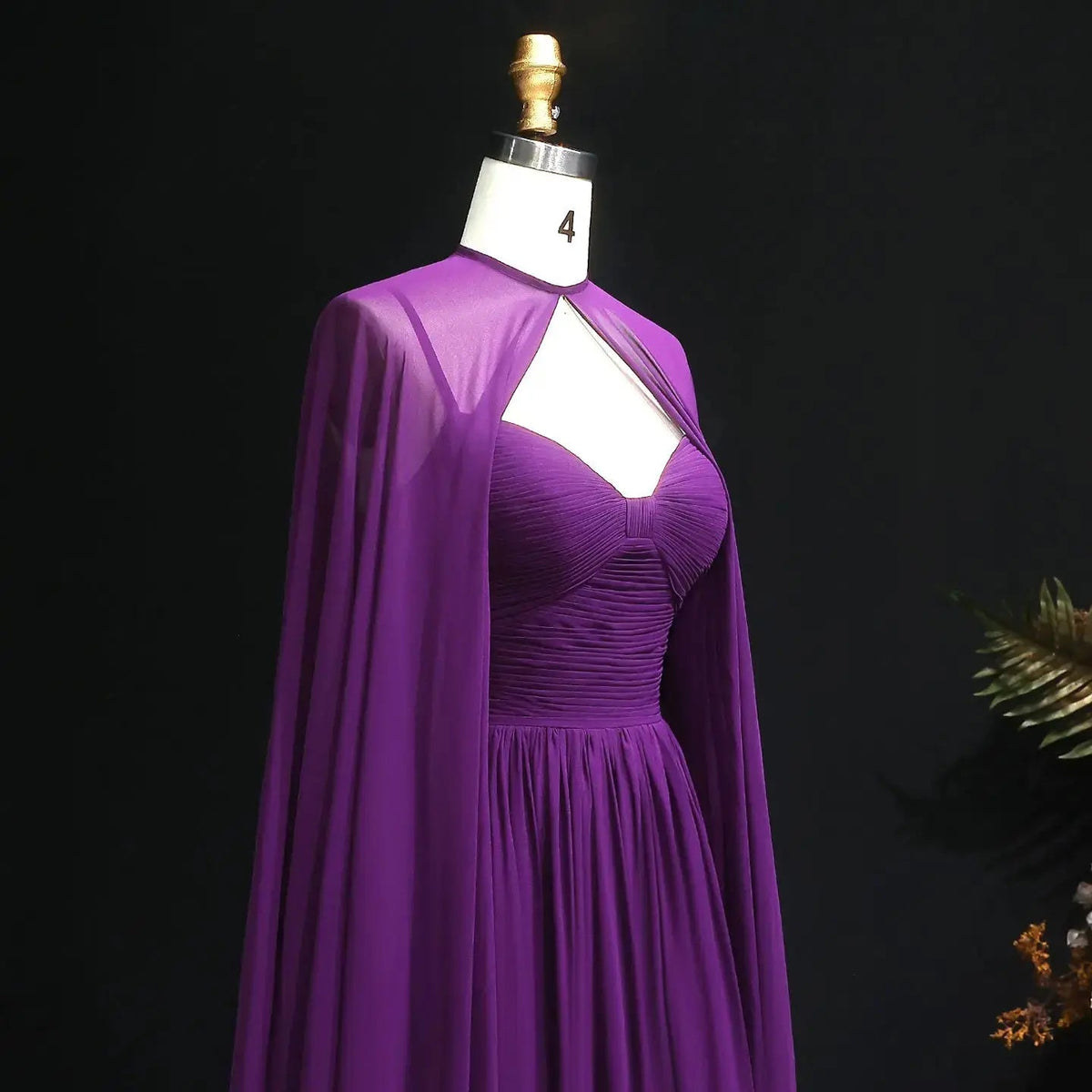 Elegant Purple Chiffon Evening Dress with Cape SF002