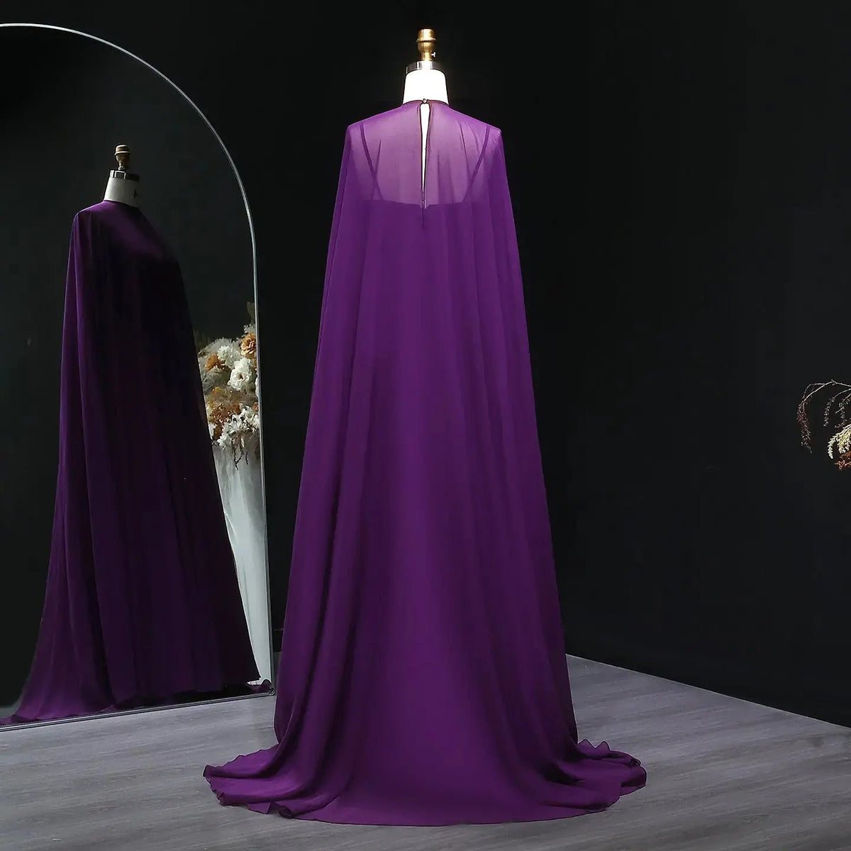 Elegant Purple Chiffon Evening Dress with Cape SF002