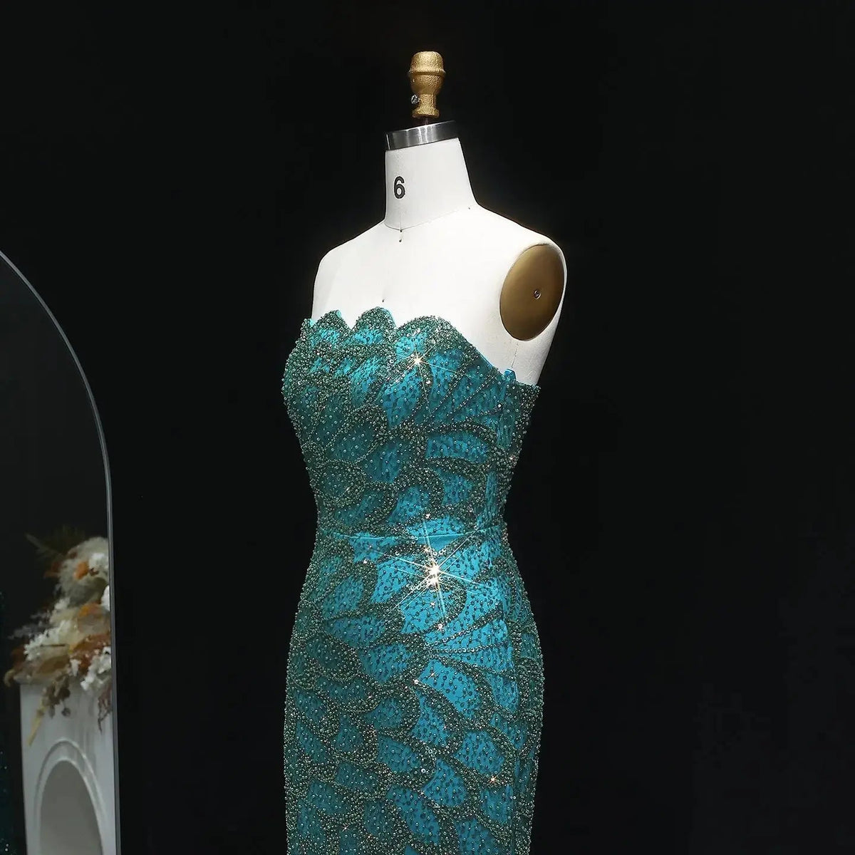 Elegant Strapless Emerald Green Evening Dress SS601