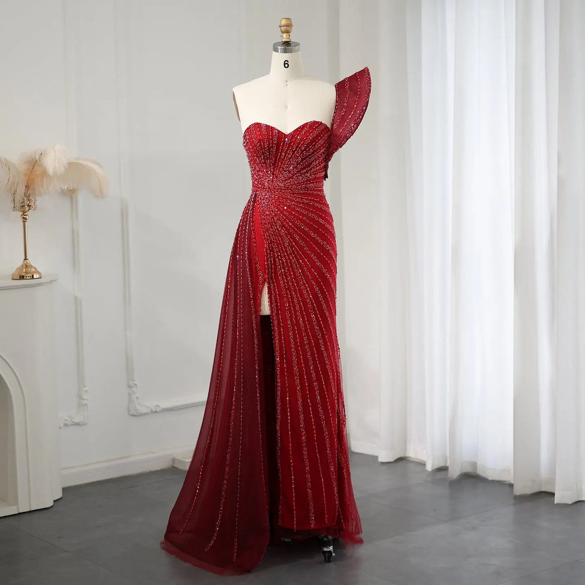 Emerald Green One Shoulder Slit Evening Dress with Overskirt SS201