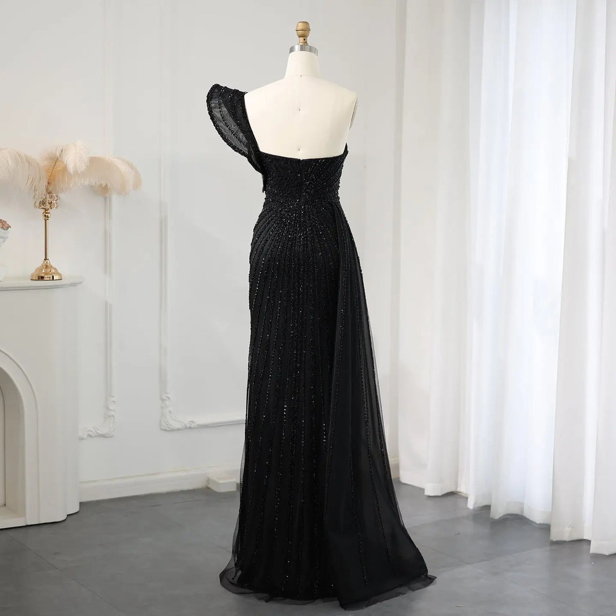 Emerald Green One Shoulder Slit Evening Dress with Overskirt SS201