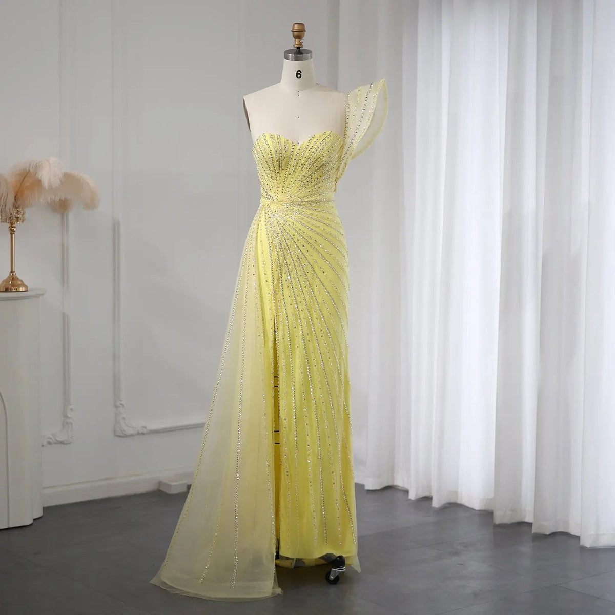 Emerald Green One Shoulder Slit Evening Dress with Overskirt SS201