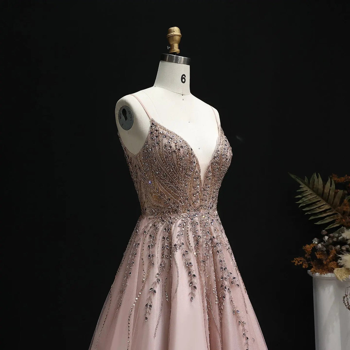 Luxury Crystal Pink Evening Dress with Ruffles SS584