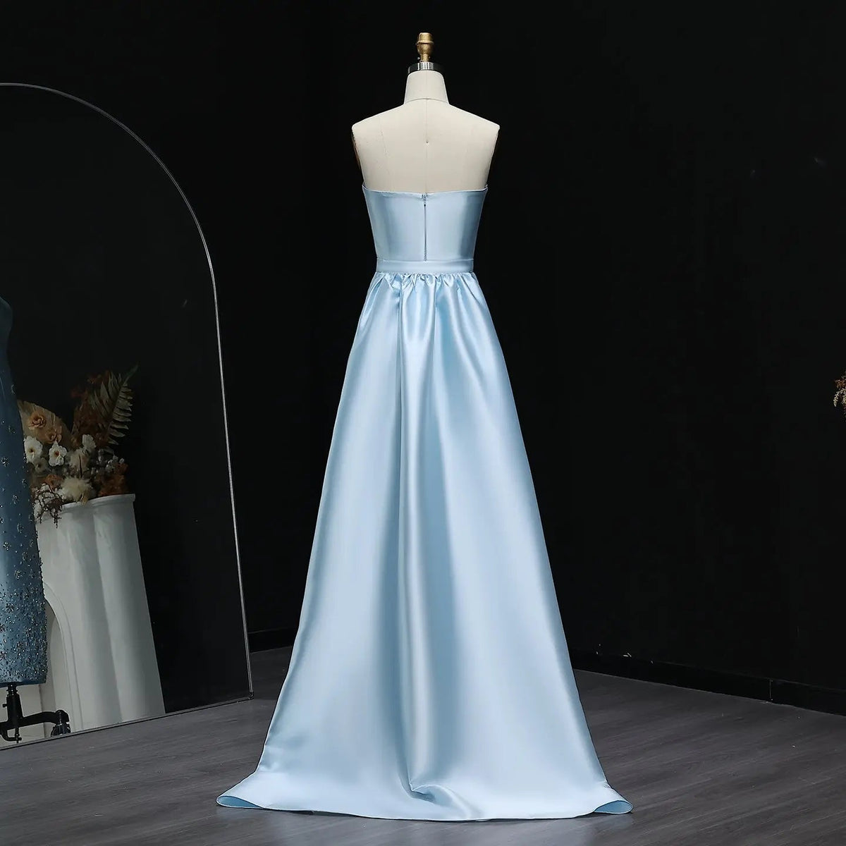 Luxury Blue Crystal Beaded Floral Evening Dress with Overskirt XD013