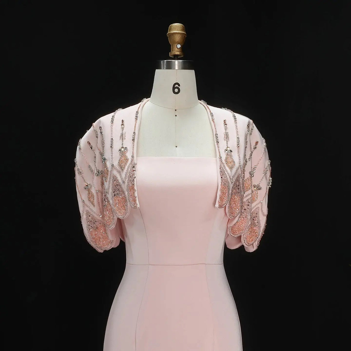 Glamorous Pink Strapless Evening Dress with Beaded Capelet SS302