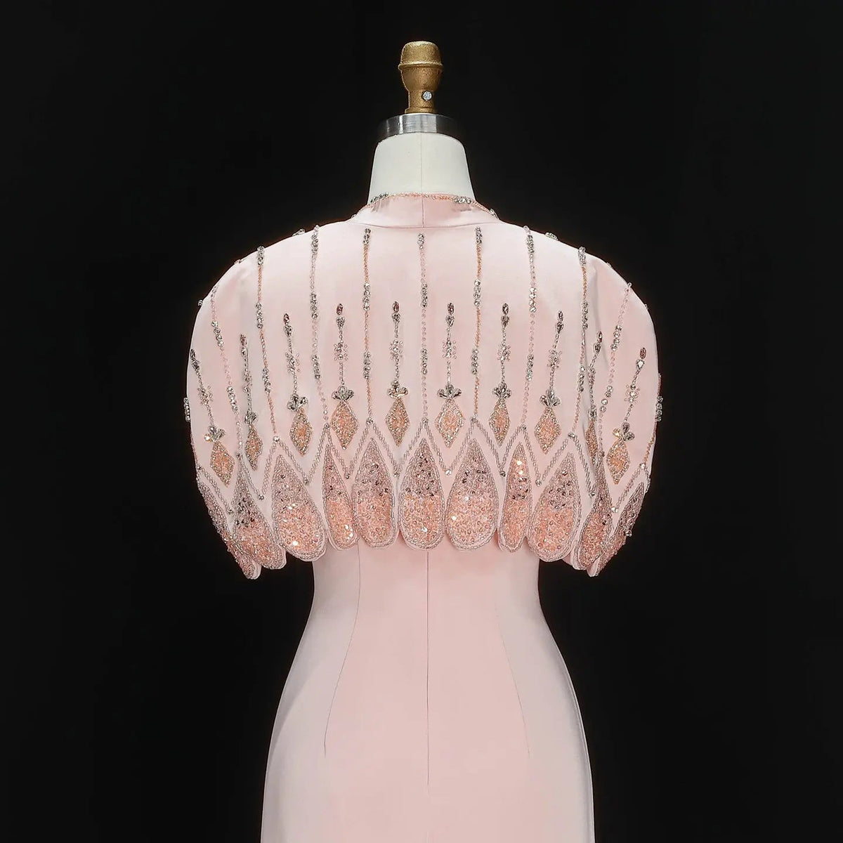 Glamorous Pink Strapless Evening Dress with Beaded Capelet SS302