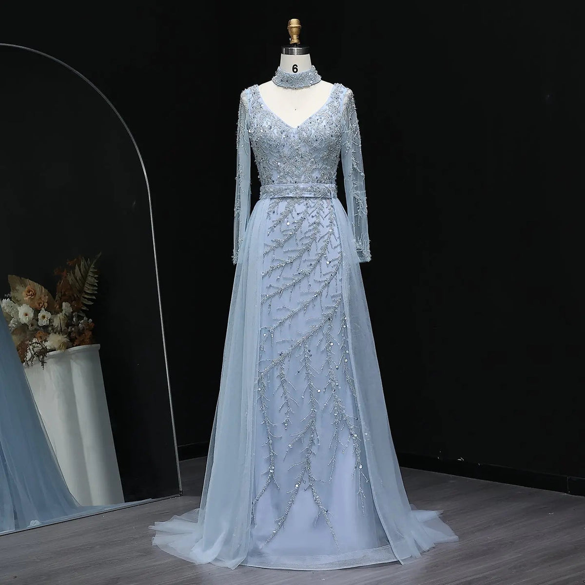 Luxury Beaded Orange Evening Dress with Overskirt SS222