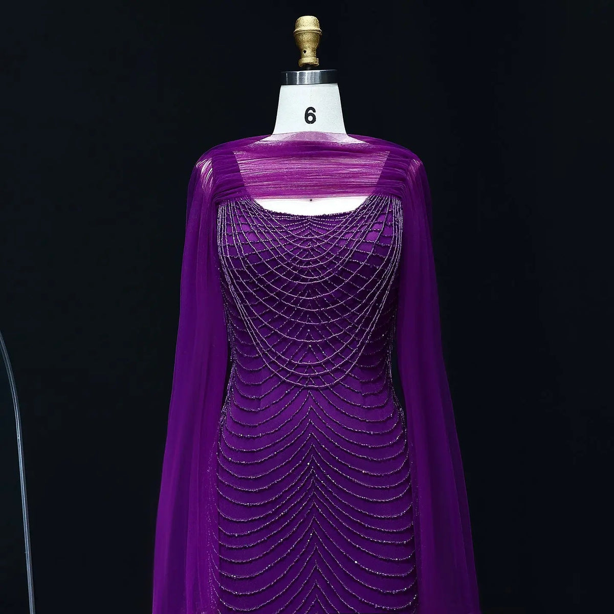 Luxury Beading Purple Evening Dress with Cape Sleeves SS280
