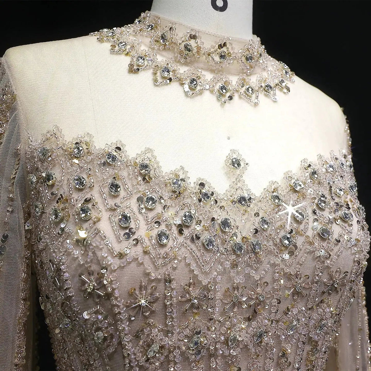 Luxury Green Long Sleeve Sequin Beaded Formal Evening Dress SS150
