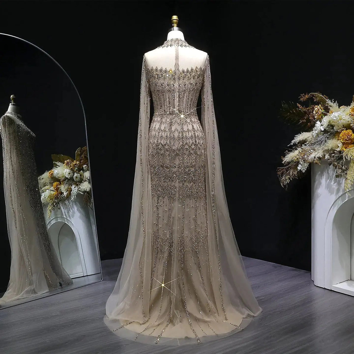 Luxury Green Long Sleeve Sequin Beaded Formal Evening Dress SS150
