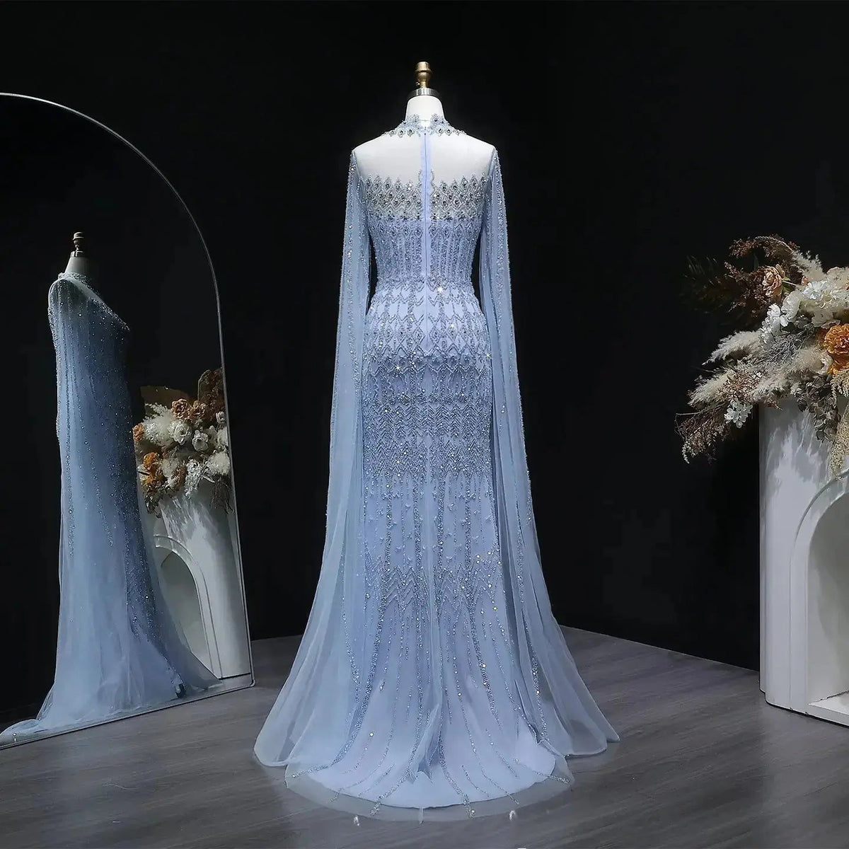 Luxury Green Long Sleeve Sequin Beaded Formal Evening Dress SS150