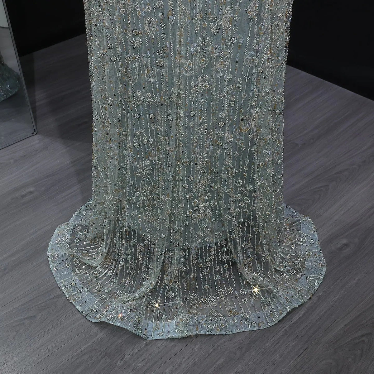 Luxury Beaded Dubai Kaftan Feathers Evening Dress with Cape Sleeves SS665