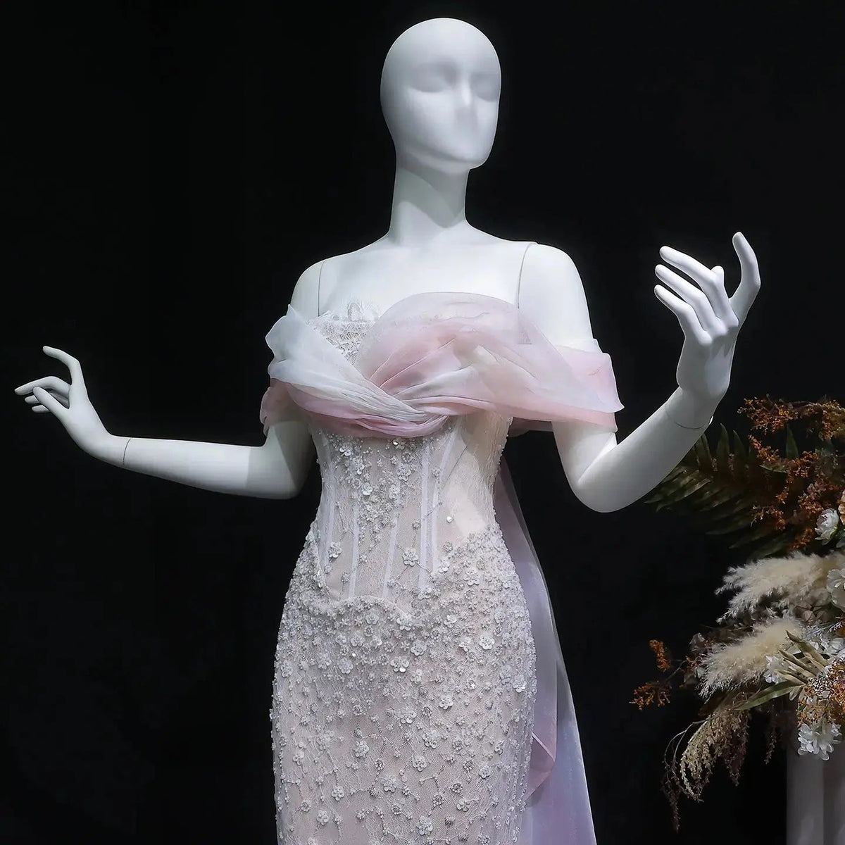 Glamorous Blush Pink Off-the-Shoulder Draped Sequin Evening Dress SS519