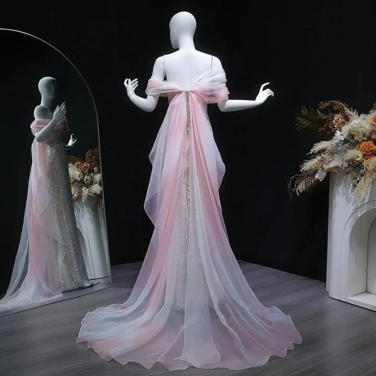 Glamorous Blush Pink Off-the-Shoulder Draped Sequin Evening Dress SS519