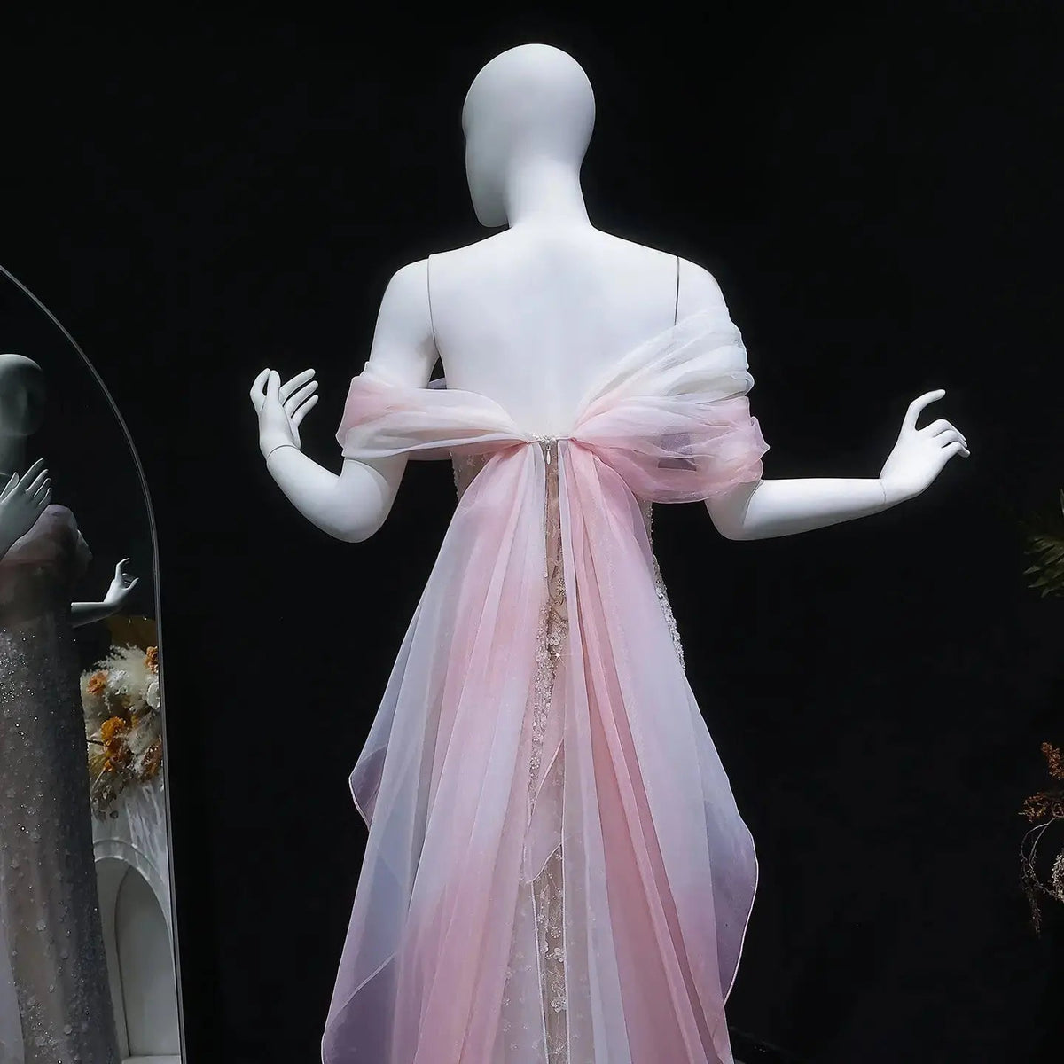 Glamorous Blush Pink Off-the-Shoulder Draped Sequin Evening Dress SS519