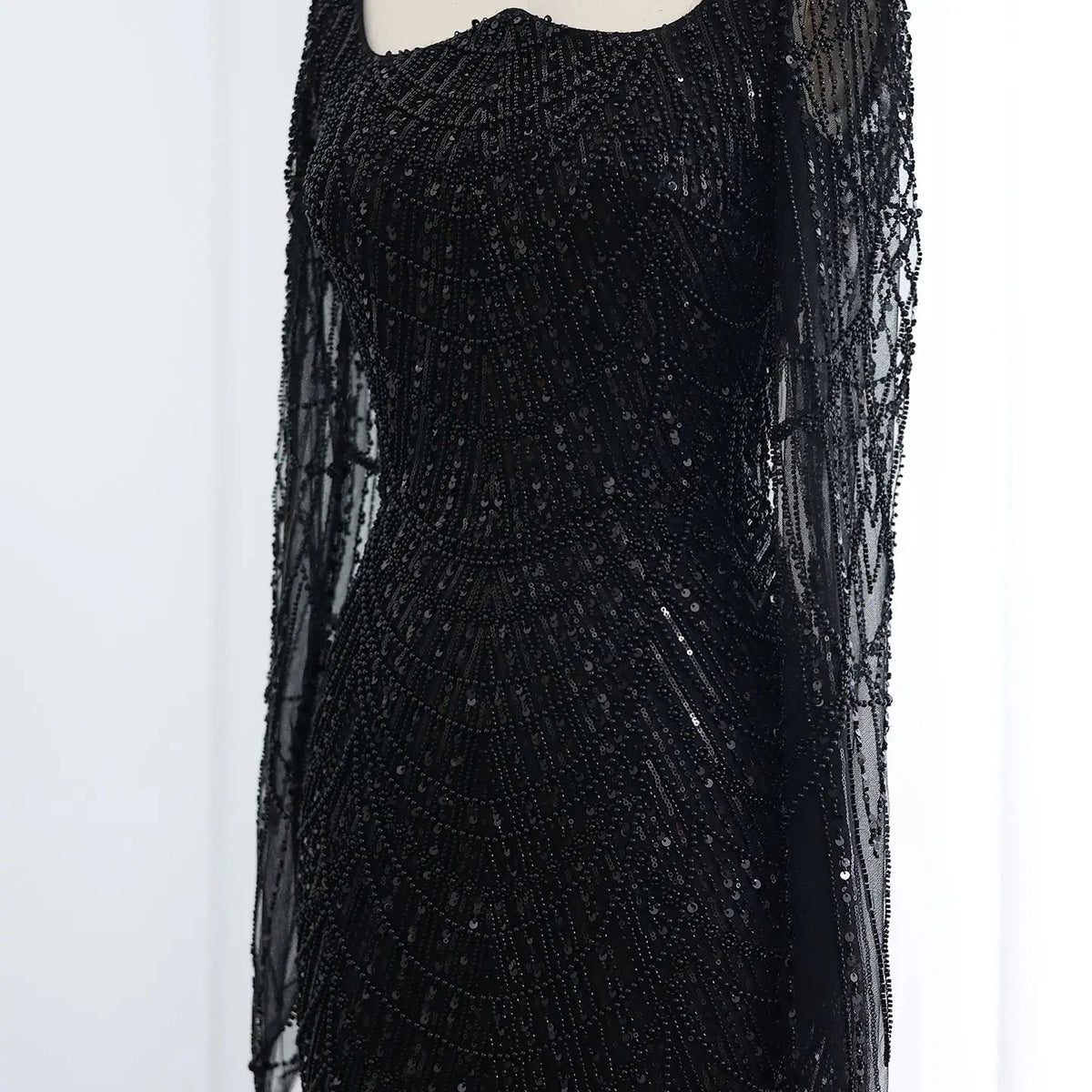 Luxury Beaded Champagne Long Sleeves Mermaid Evening Dress SS686