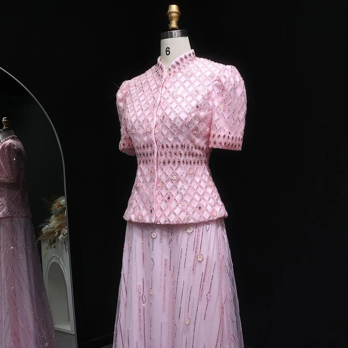 Luxury Pink Crystal Two Piece Evening Dresses Wedding Party SS546