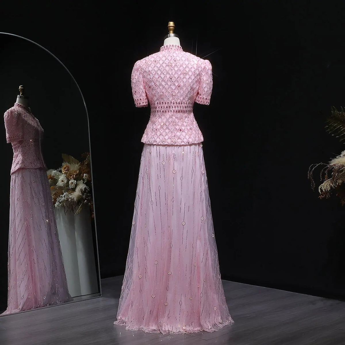 Luxury Pink Crystal Two Piece Evening Dresses Wedding Party SS546