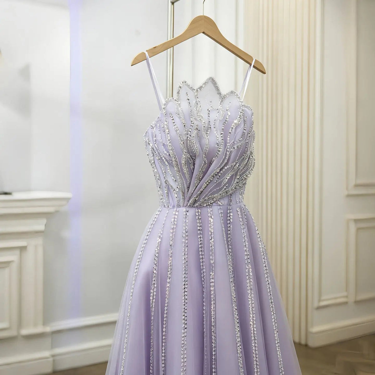 Luxury Beaded Lilac Scalloped Evening Dress SS247
