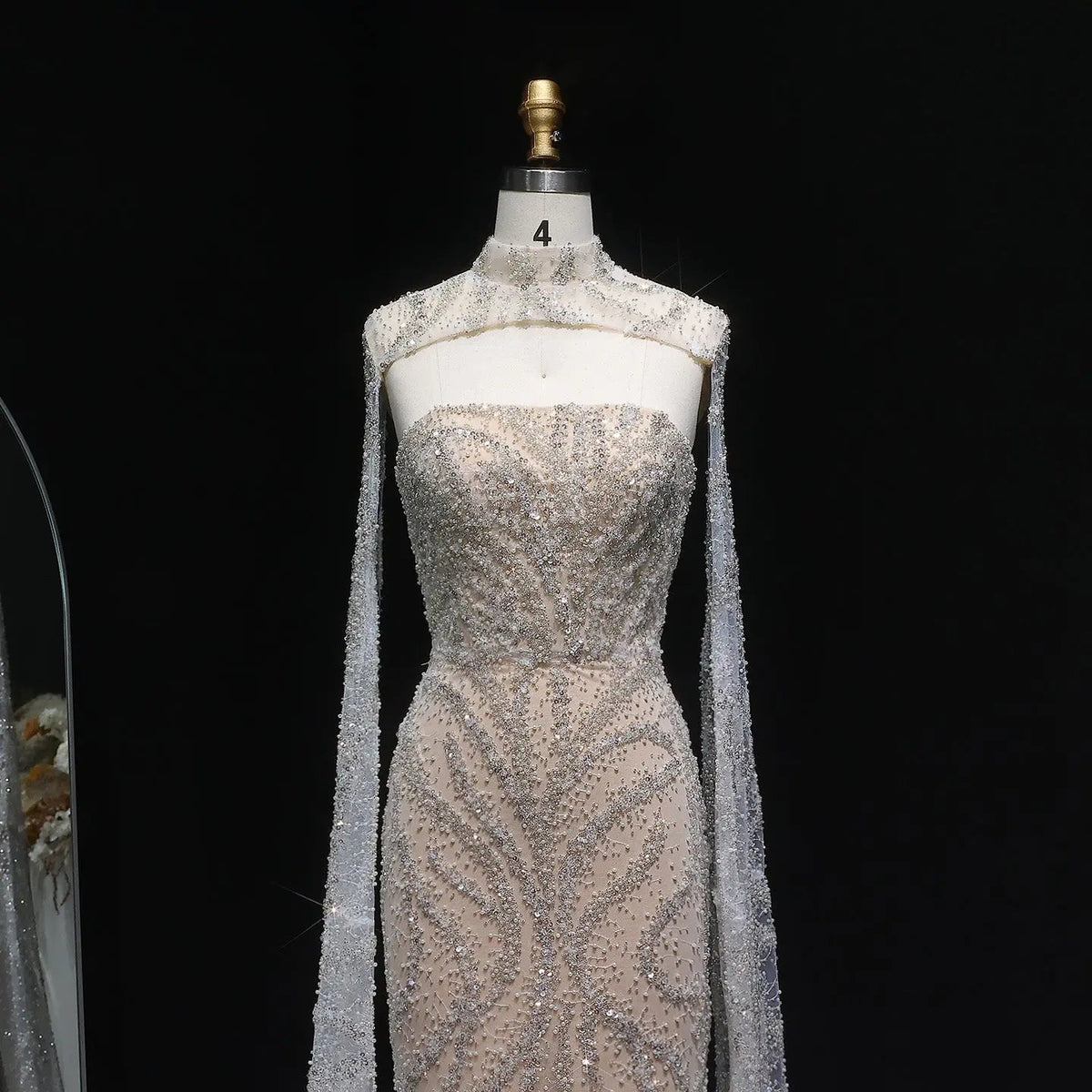 Luxury Beaded Red Mermaid Evening Dress with Cape Sleeves SS663