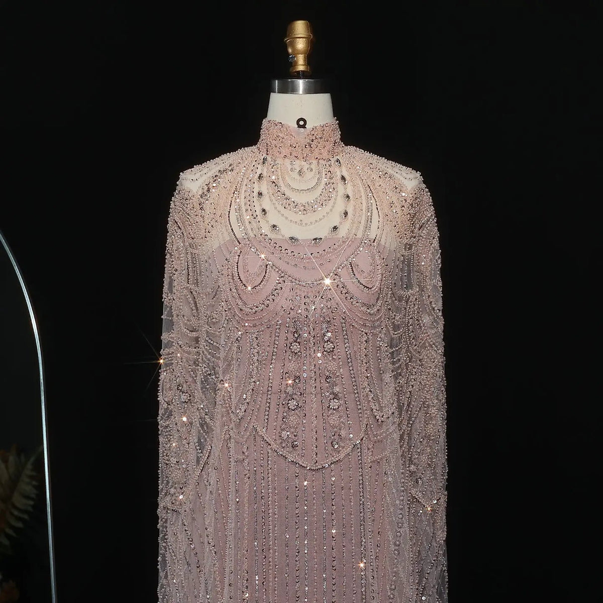 Luxury Nude Beaded High Neck 2 pieces Evening Dress SS780