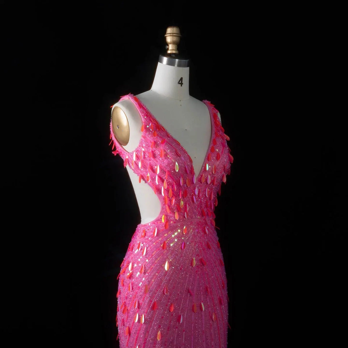Luxury Fuchsia Deep V Sequin Cutout High-Slit Mermaid Prom Dress SH351