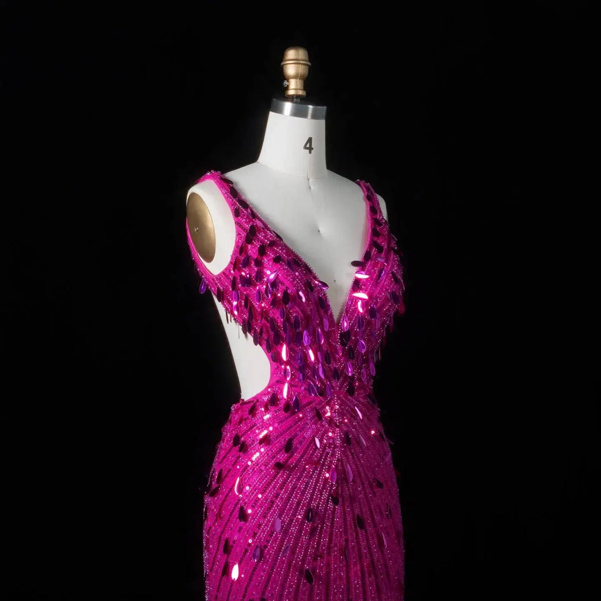 Luxury Fuchsia Deep V Sequin Cutout High-Slit Mermaid Prom Dress SH351