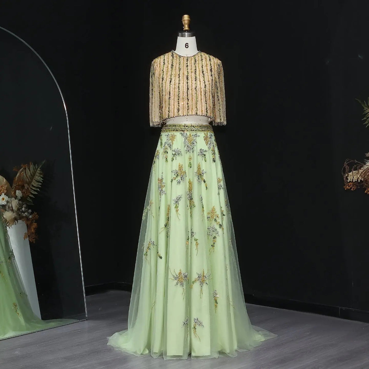 Luxury Beaded Yellow 2 Pieces Evening Dress SS490