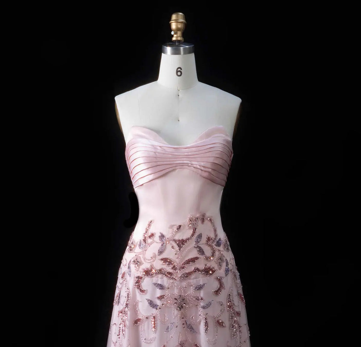 Luxury Pink Embroidered Beaded Strapless Fitted Evening Dress SS529