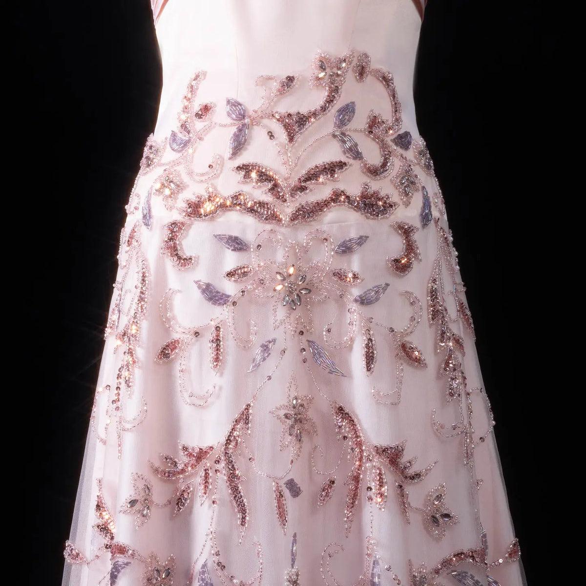 Luxury Pink Embroidered Beaded Strapless Fitted Evening Dress SS529
