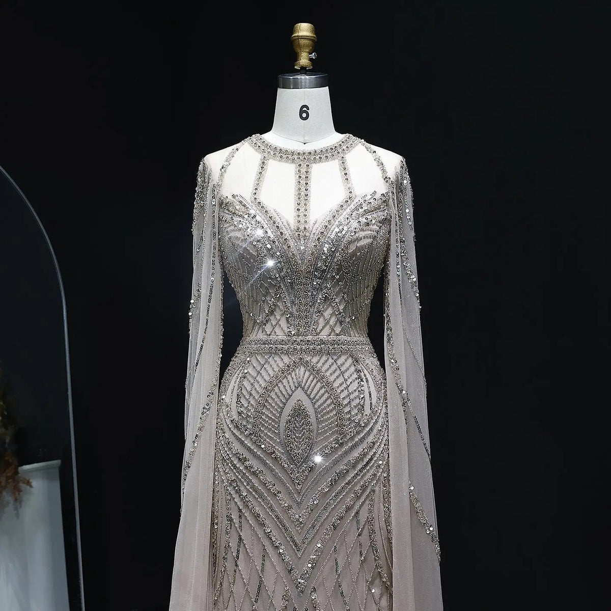Luxury Green Mermaid Evening Dress with Cape Sleeves SS042
