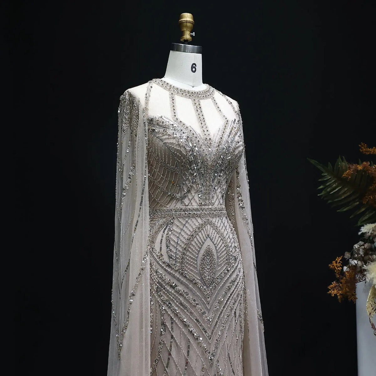 Luxury Green Mermaid Evening Dress with Cape Sleeves SS042